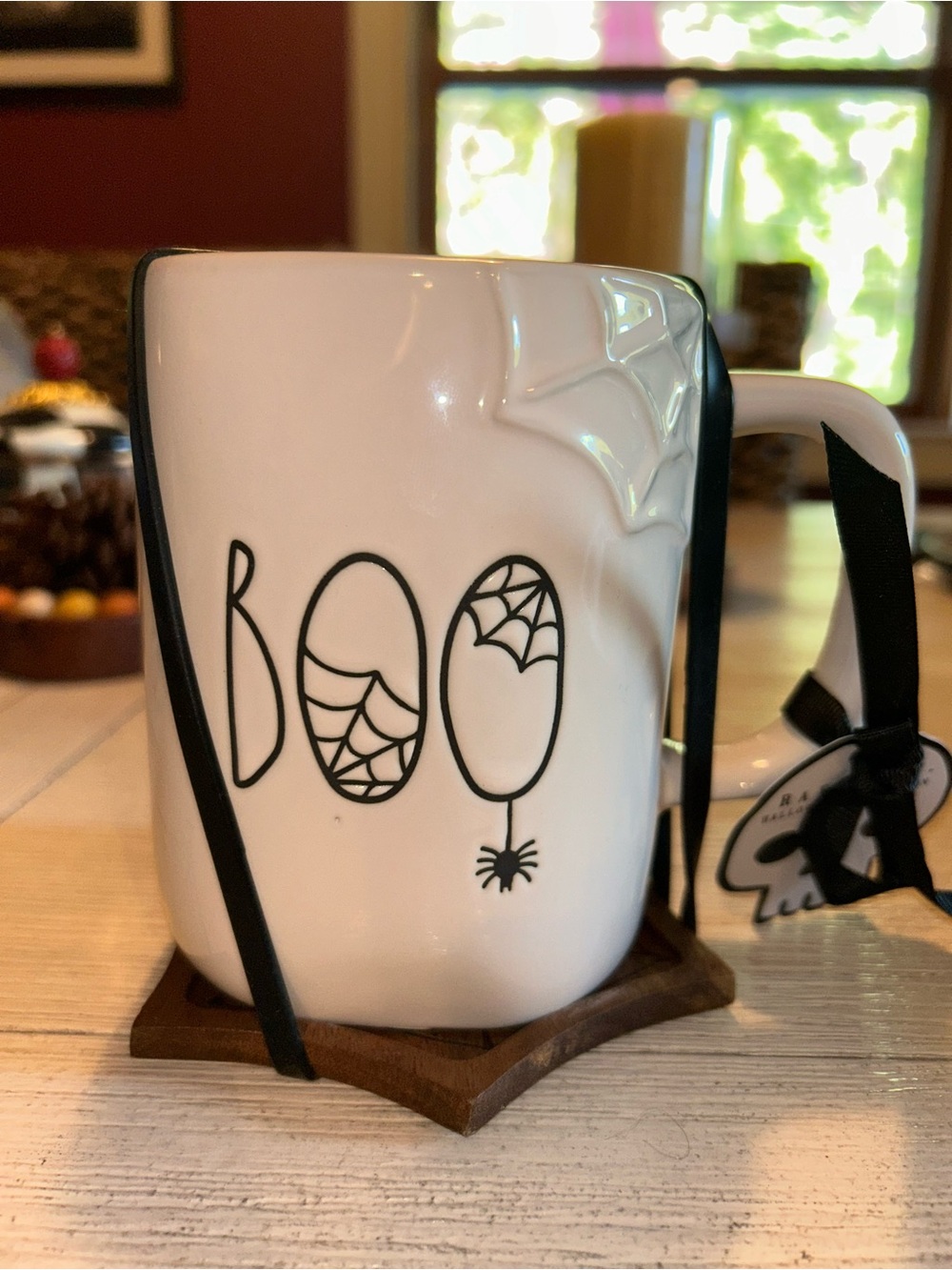 Rae Dunn Halloween 'BOO' Spiderweb White Ceramic Mug, NWT